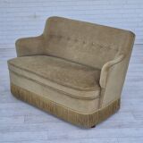 1970s, Danish 2 seater sofa, original condition, green furniture velour, beech wood legs.