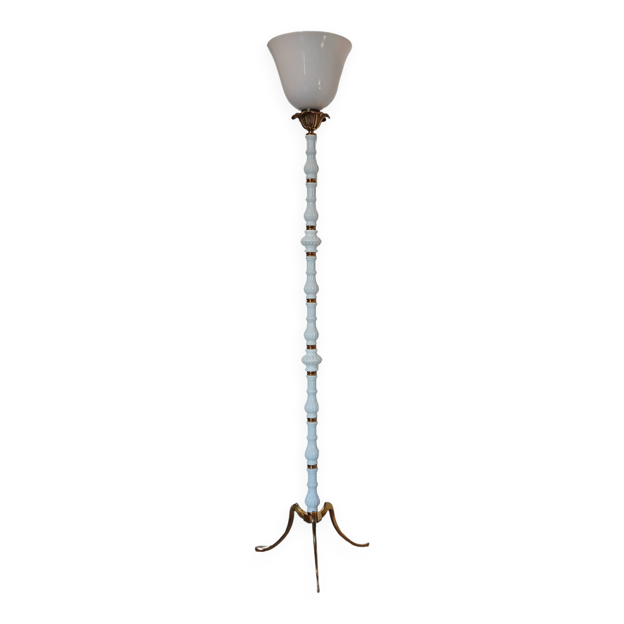 Lampadaire vintage art déco opaline et bronze