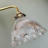 Elbow wall lamp with vintage holophane glass shade