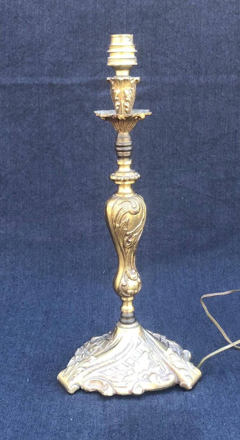 French Bronze Brass Table Lamp: Louis XV Style Vintage Lighting