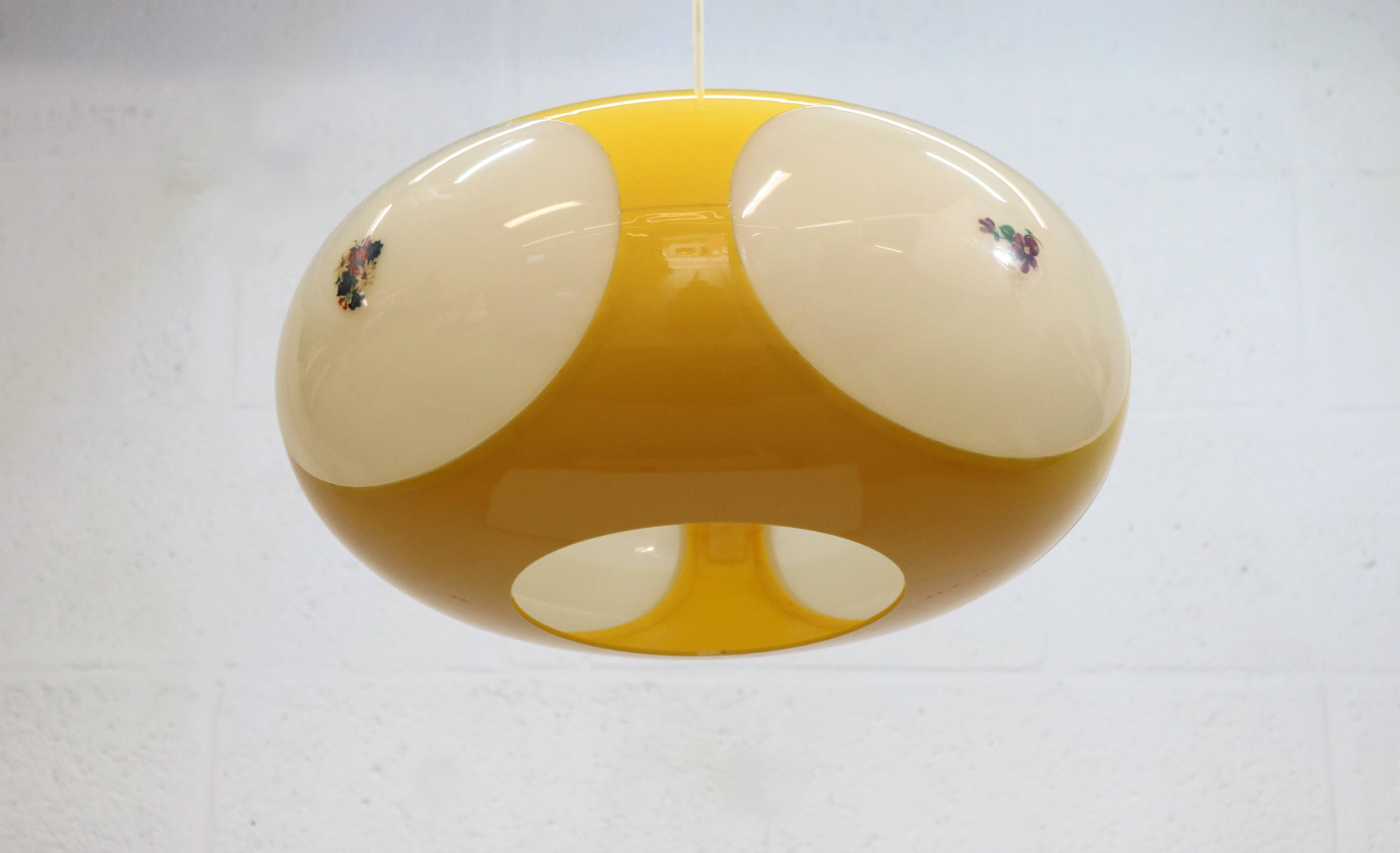 Massive Belgium Bug Eye Space Age UFO Lamp, Yellow Mid-Century Modern Light