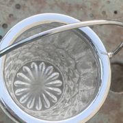 Whiskey carafe and ice bucket in transparent glass and silver-colored metal handle