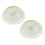Pair of Large Murano Ice Glass Ceiling Lights from Doria, 1960s