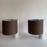 Pair of vintage table lamps, white and brown, “slim” by Gramigna for Quattrifolio, 1964 Italy