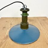 Industrial Blue Enamel Factory Pendant Lamp with Cast Aluminium Top, 1960s
