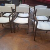 Set of 6 wooden and fabric chairs