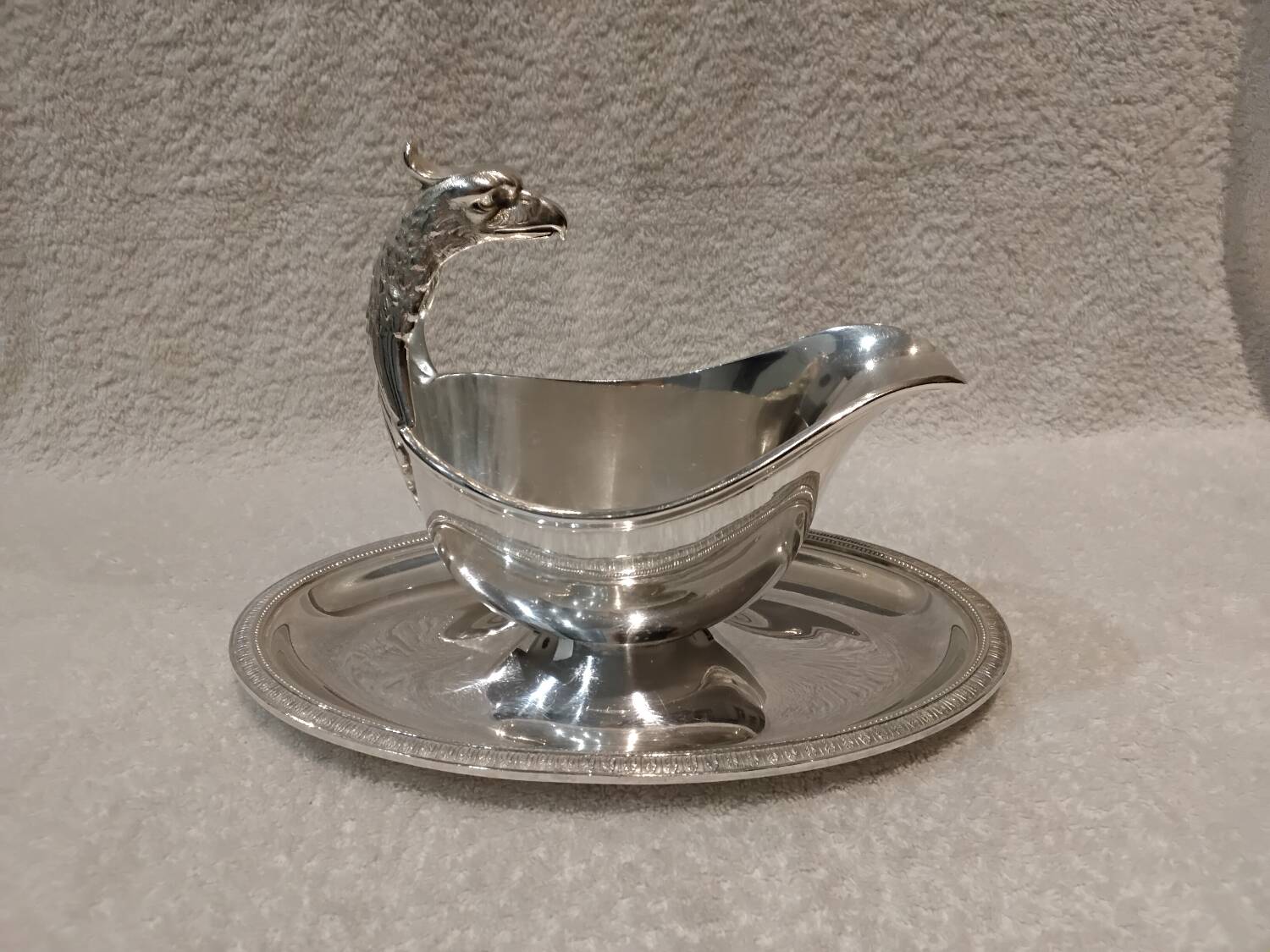 Beautiful silver-plated gravy boat by Christofle Malmaison, Eagle