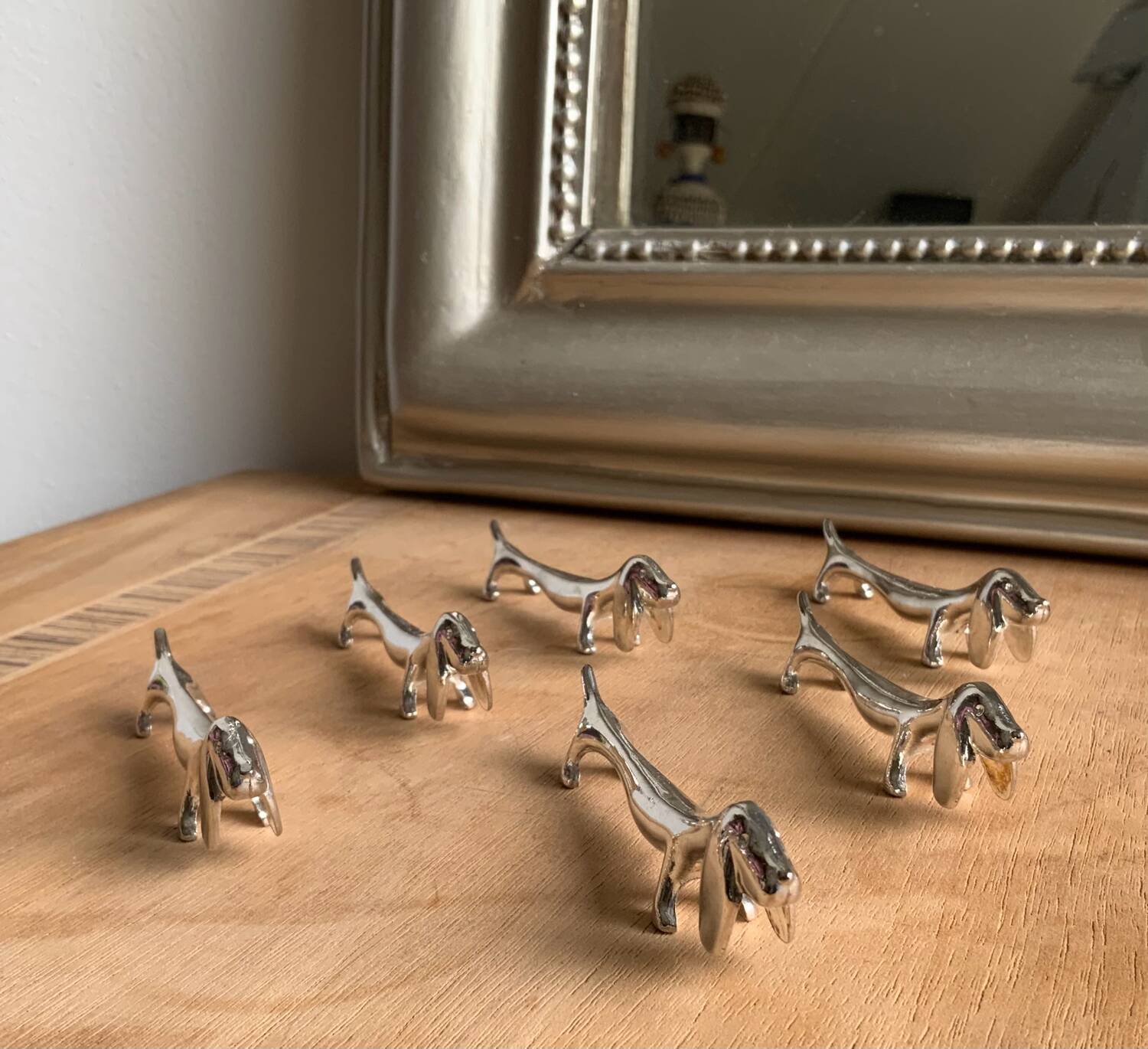 Vintage silver-plated metal knife rest - Set of 6 dachshunds •® •- Elegant