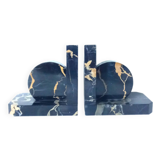 Pair of art deco bookends in black marble