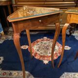 Pair of side tables, corner tables, solid blond walnut, Loui