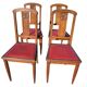 Set of 4 Art Deco Chairs in wood and red imitation leather