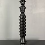 Brutalist wood turned ebonized table lamp in the style of Charles Dudouyt