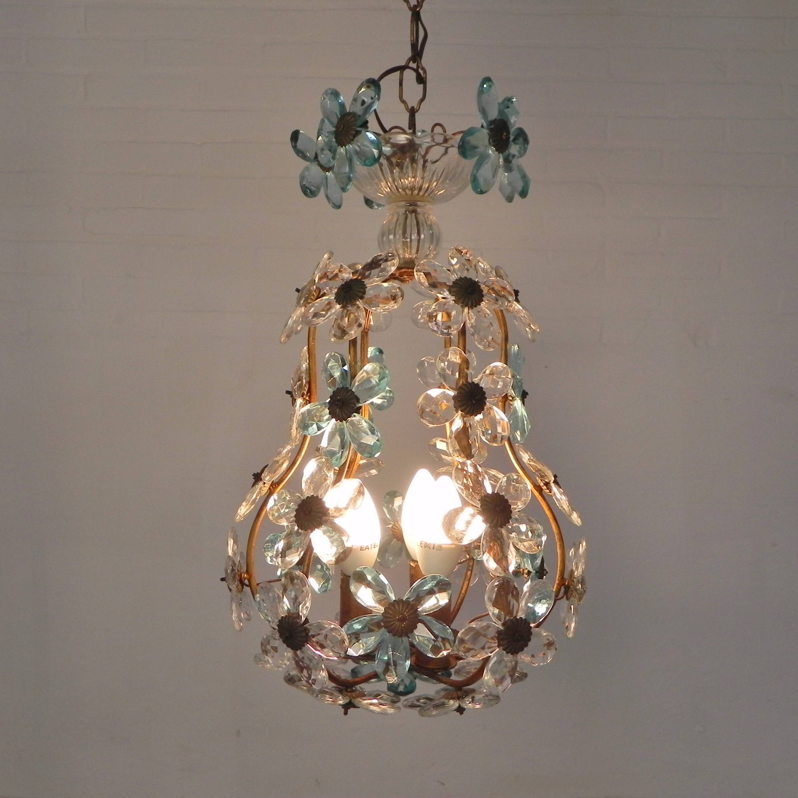 Suspension decorated with 42 blue and clear crystal flowers, Maison Baguès style, 1930s.