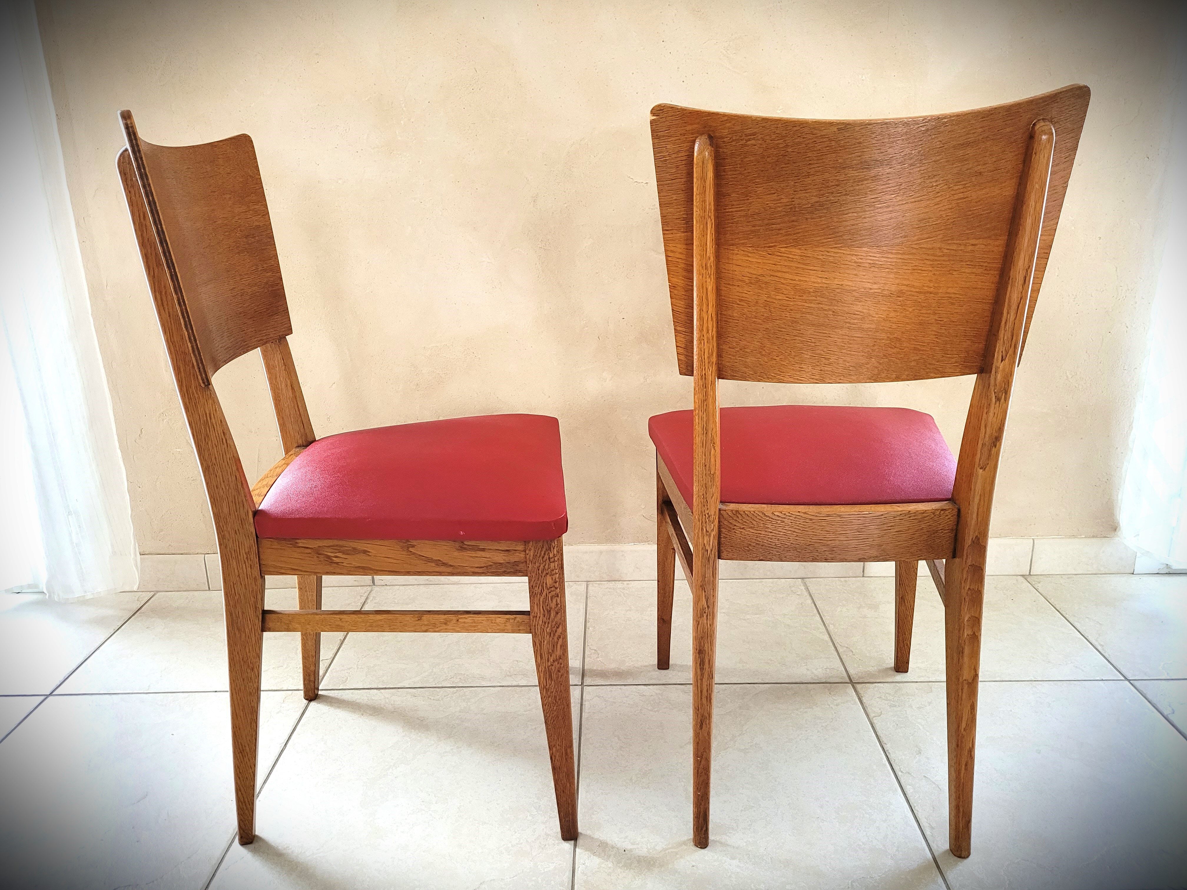 Lot de 5 chaises en chêne clair assise vinyle