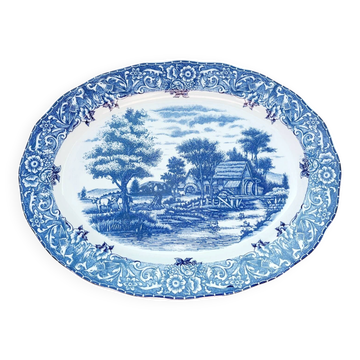 Grand plat de service blanc bleu