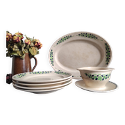 French vintage set of 4 plates, sauce boat and platter, from Longchamps, Cannes model