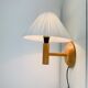 Vintage pine wall lamp and wool lampshade, 1960s