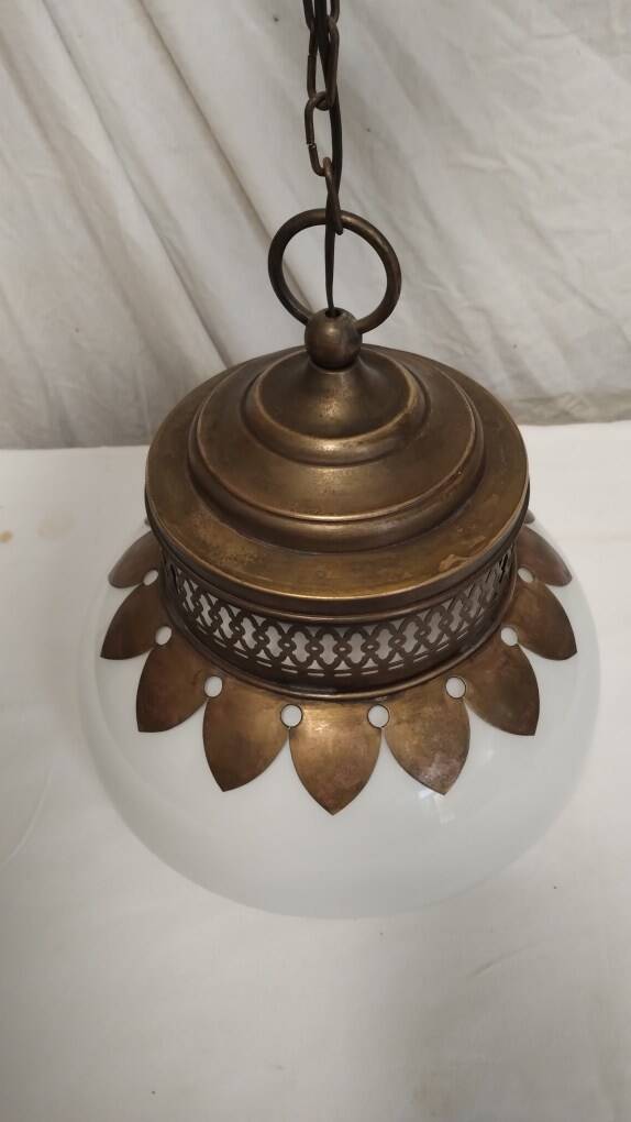 Vintage bronze and opaline pendant light