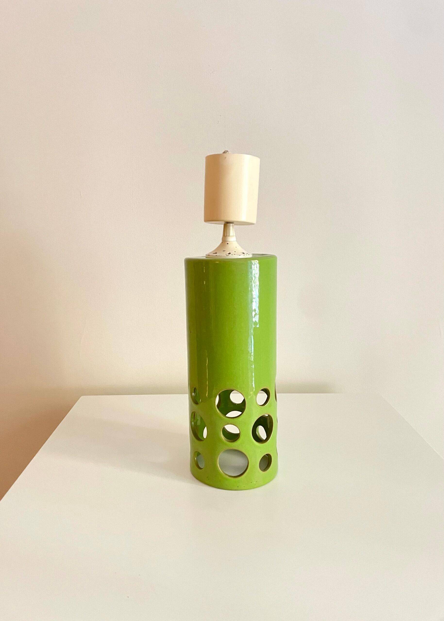 1960s Cylindrical Italian ceramic pendant lamp with circular light openings