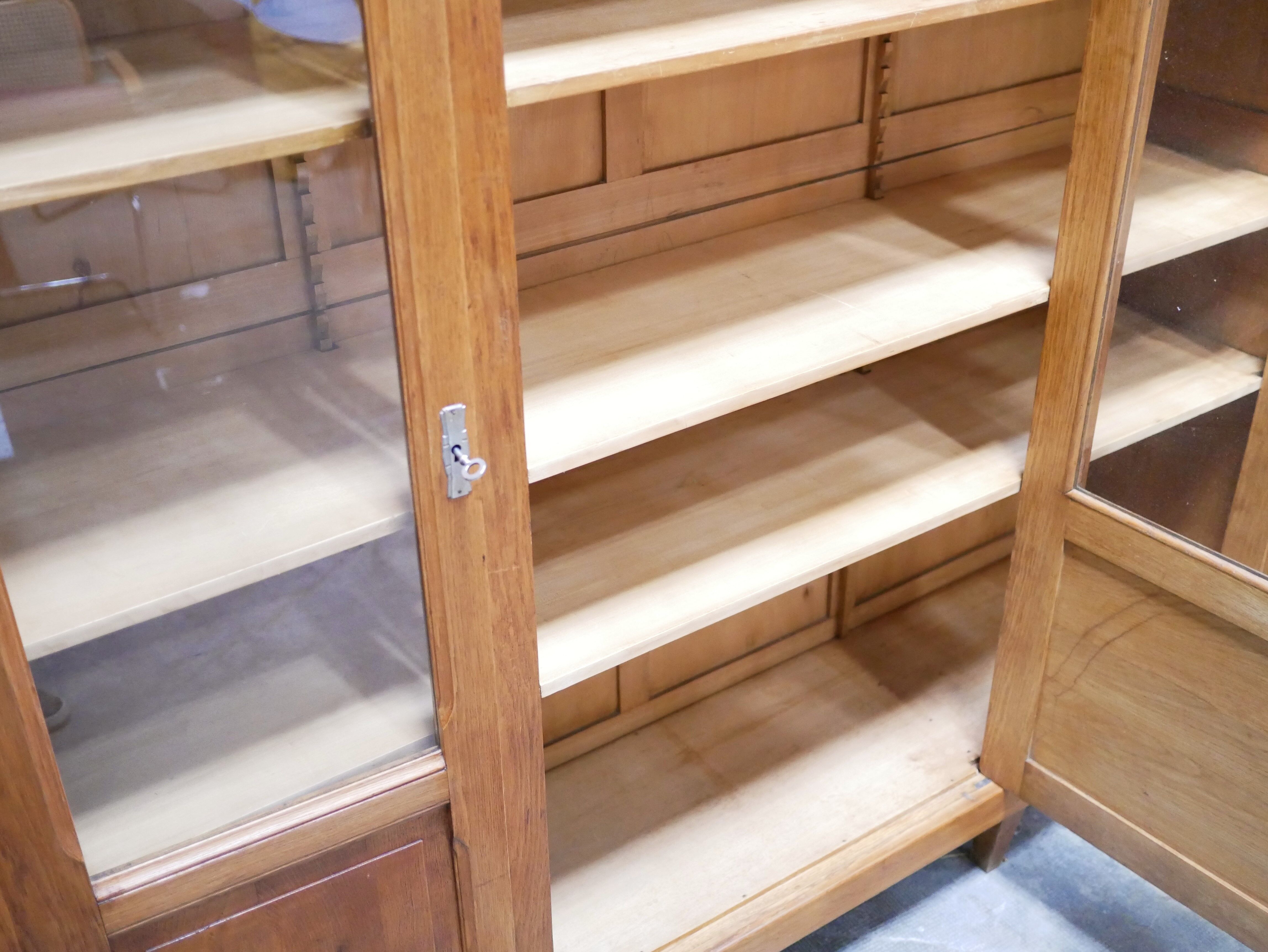 Vintage wooden glass bookcase cabinet