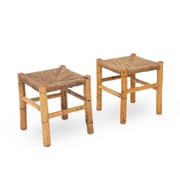 Rattan and woven straw stools, 1960s, set of 2