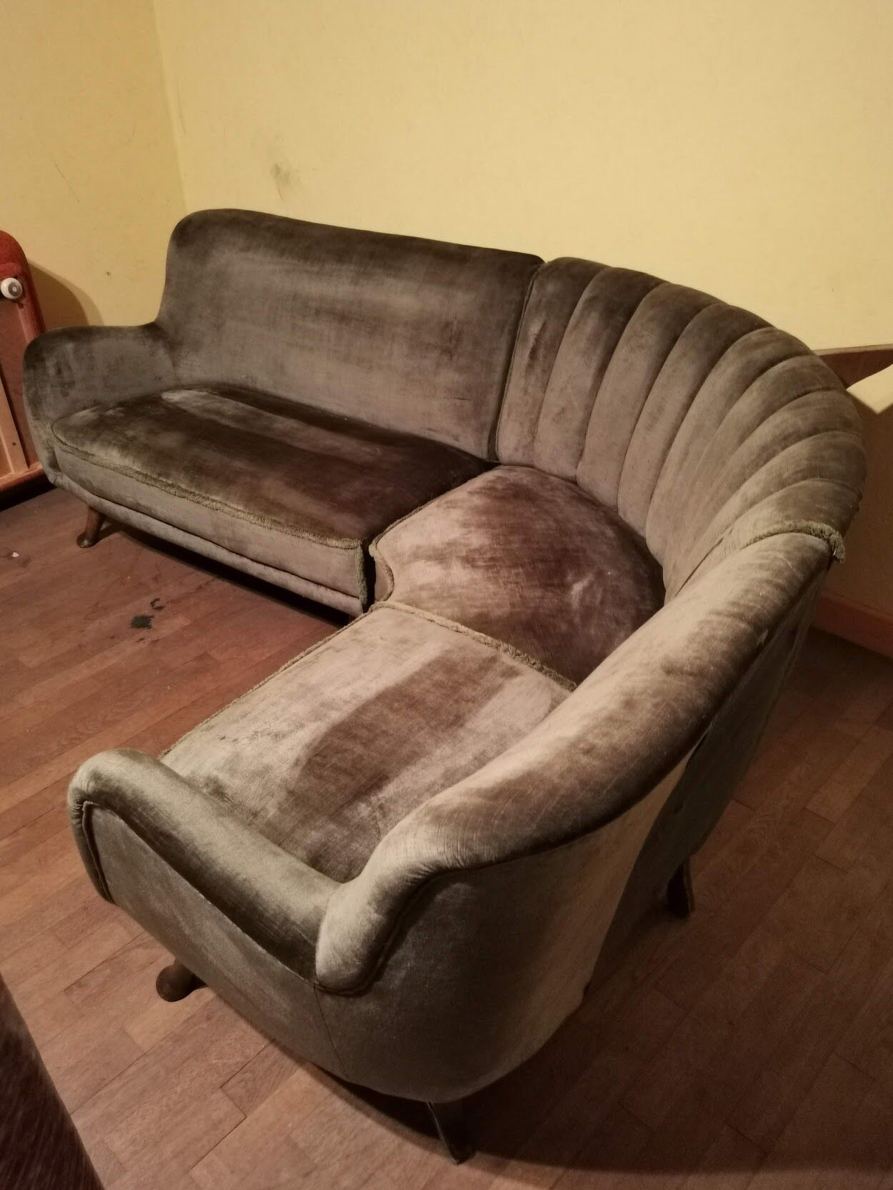 Very rare Teddy sofa from angle Berga Mobler khaki green velvet