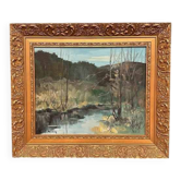 Huile sur toile originale suédoise – “Höstlandskap Från Småland” par Tedde Rhodin – Datée de 1979 – Vintage et encadrée