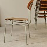 Set of 8 metal and wood school chairs  
Former Czechoslovakia 1960