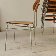 Set of 8 metal and wood school chairs  
Ex Czechoslovakia 1960