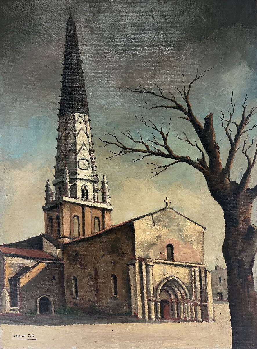 Jean Robert Ithier (1904-1977) Ars en Ré, View of the church, oil on canvas signed