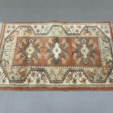 Old Turkish Small Milas Rug 142x85 cm old vintage carpet Ushak Pink Beige Blue