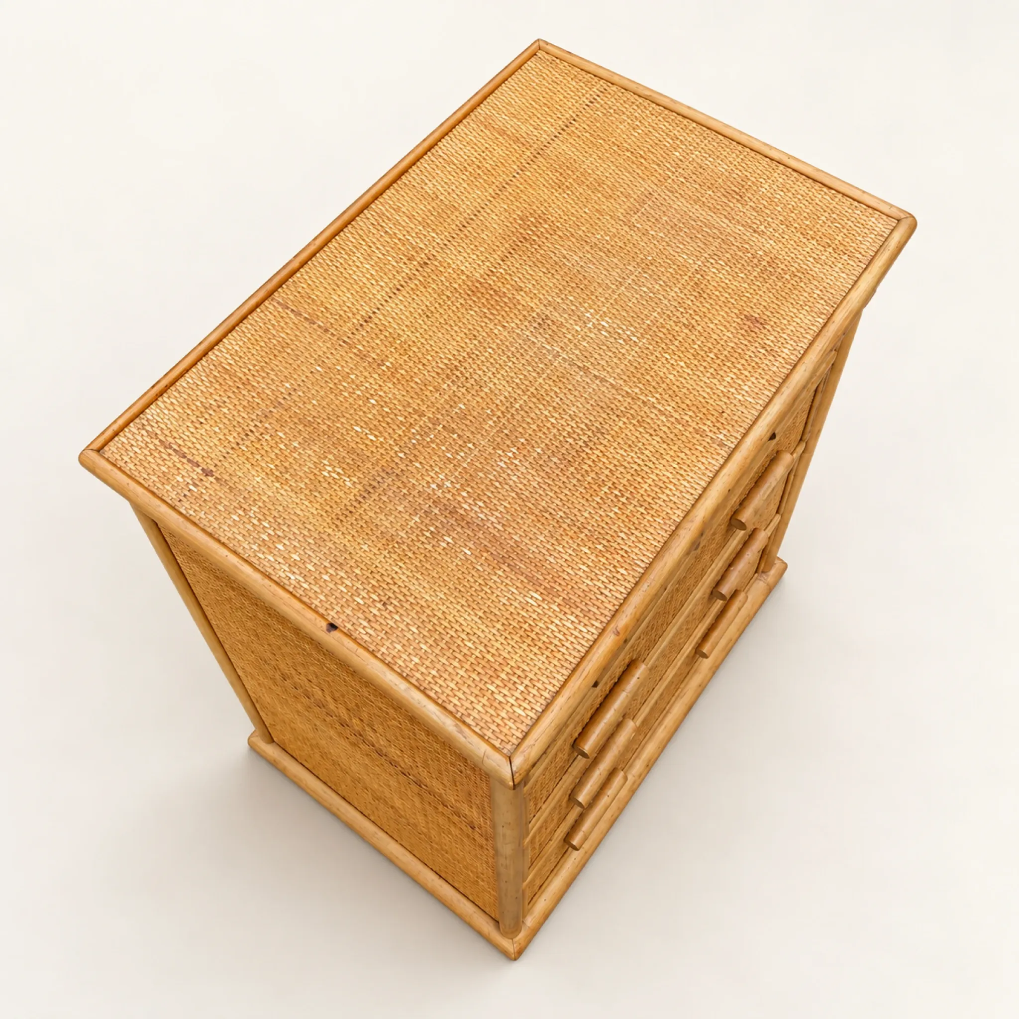 Vintage woven rattan commode with five drawers – bohemian style
