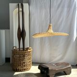 Small suspension, rattan luminaire in hat shape D:60cm