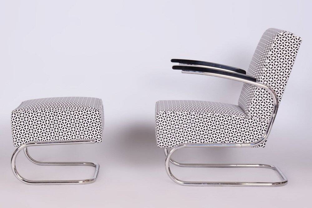 Set of Bauhaus Armchair with Foot Stool from Mücke-Melder, 1930s