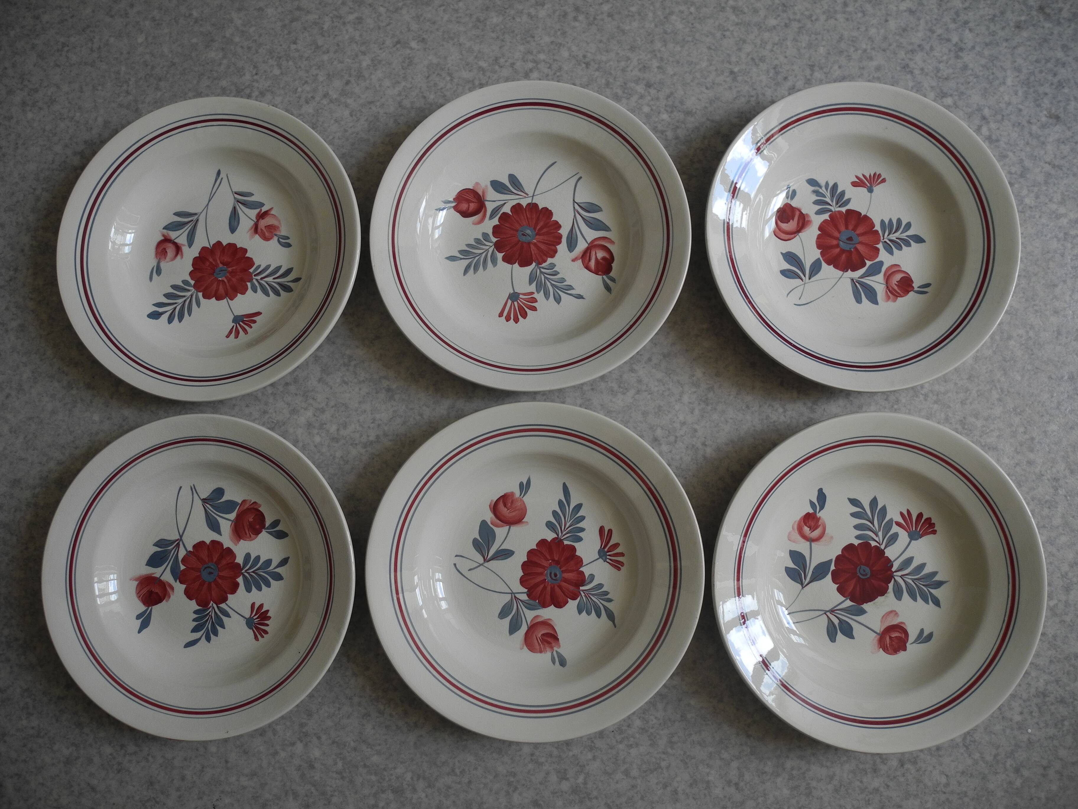 6 Céranord St Amand vintage soup plates 50s