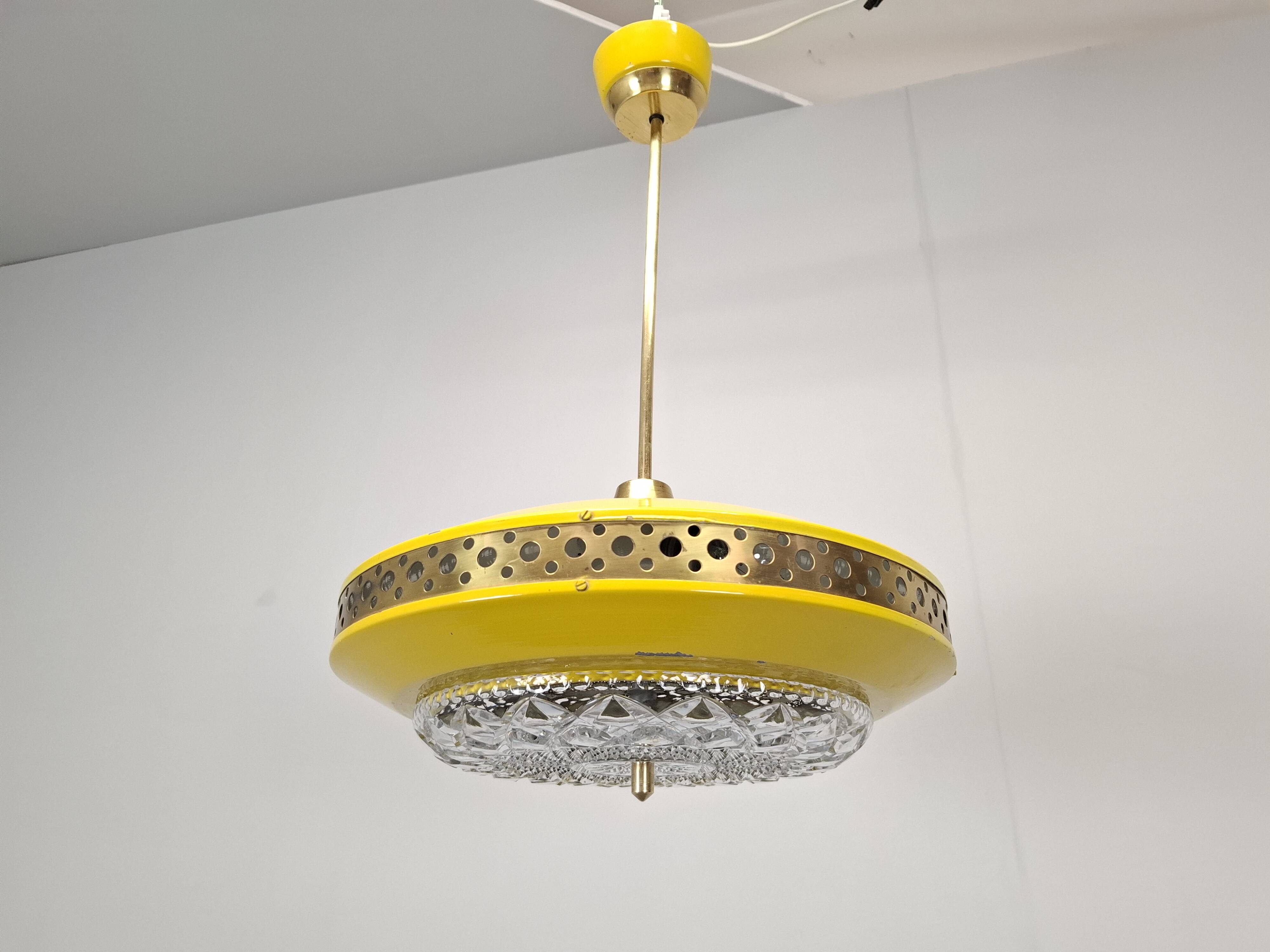 1970s Ludib Mid-Century Pendant Lamp in Yellow Metal, Brass and Glass