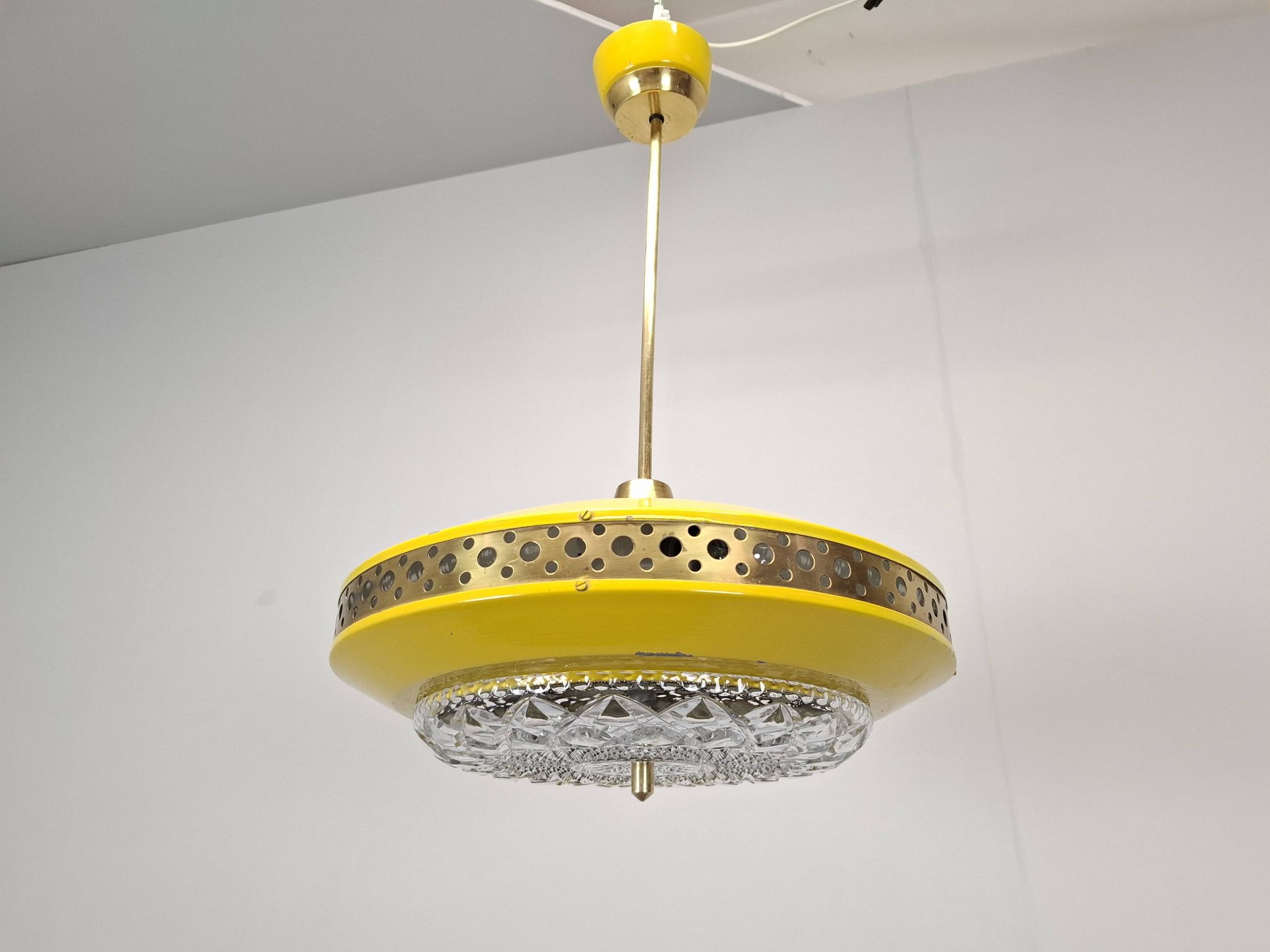 1970s Ludib Mid-Century Pendant Lamp in Yellow Metal, Brass and Glass
