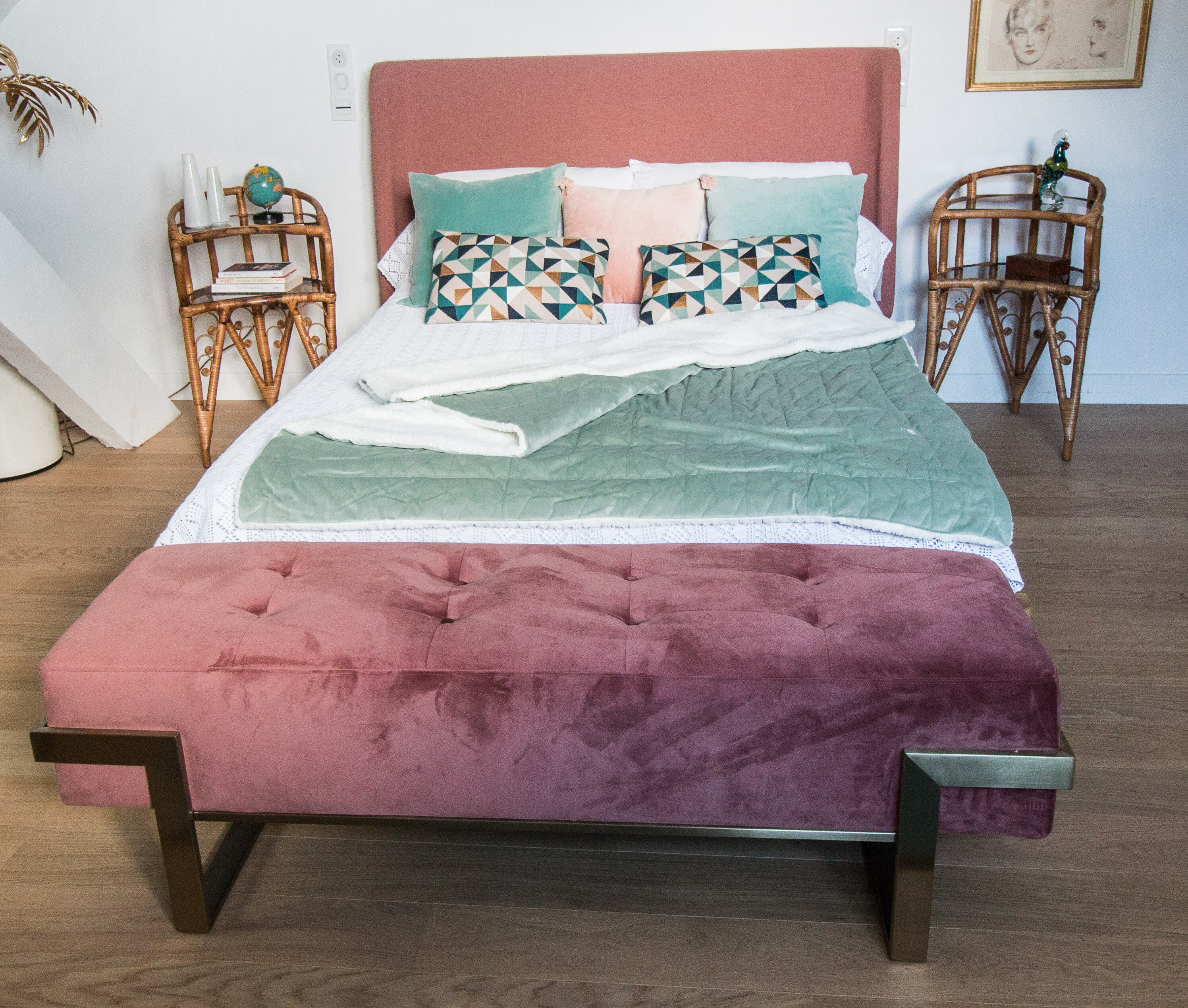Pair of rattan bedside tables 1960