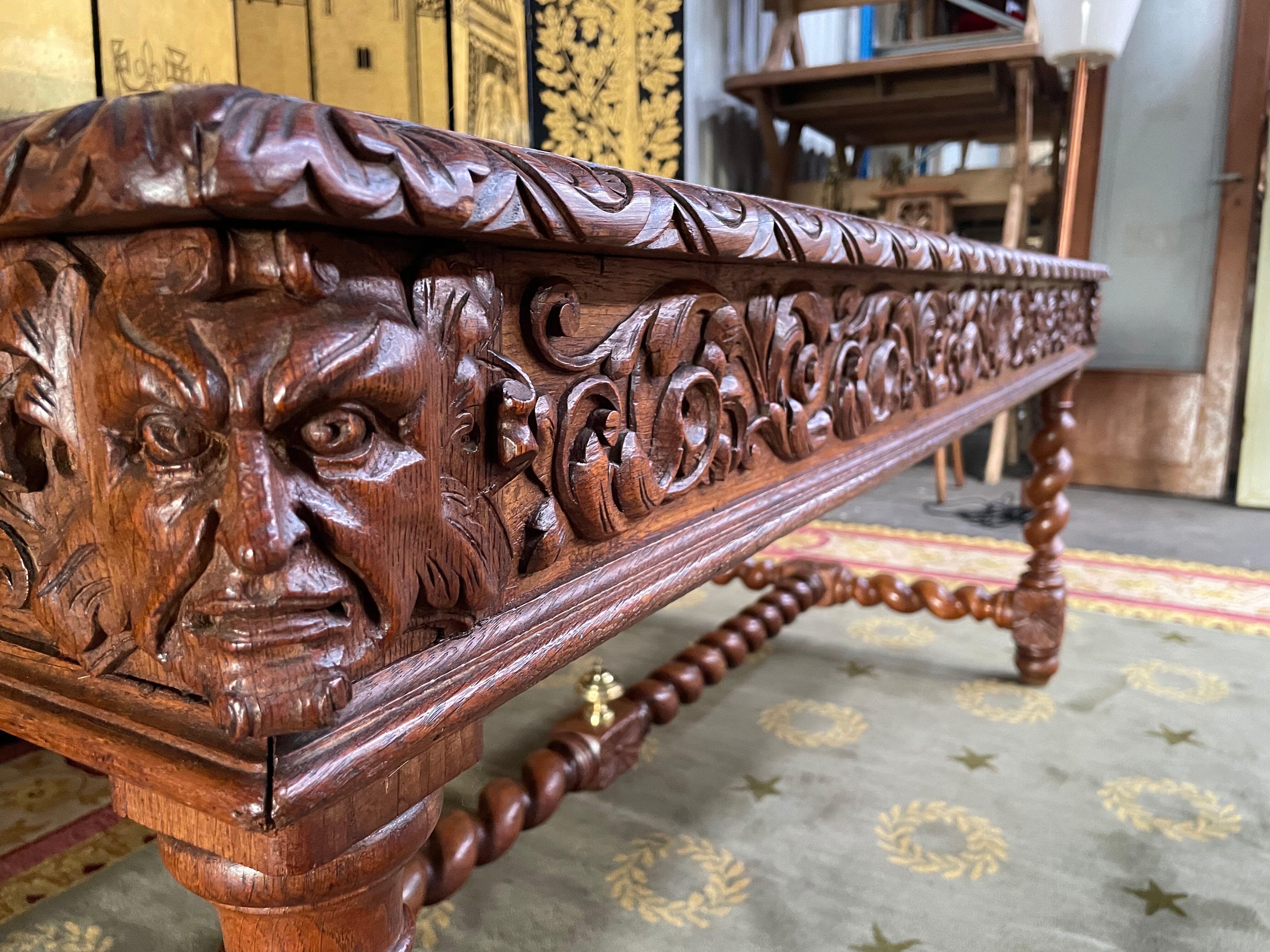 Office style Louis XIII solid oak carved restored