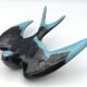 Vintage swallow in two-tone black and blue enameled ceramic