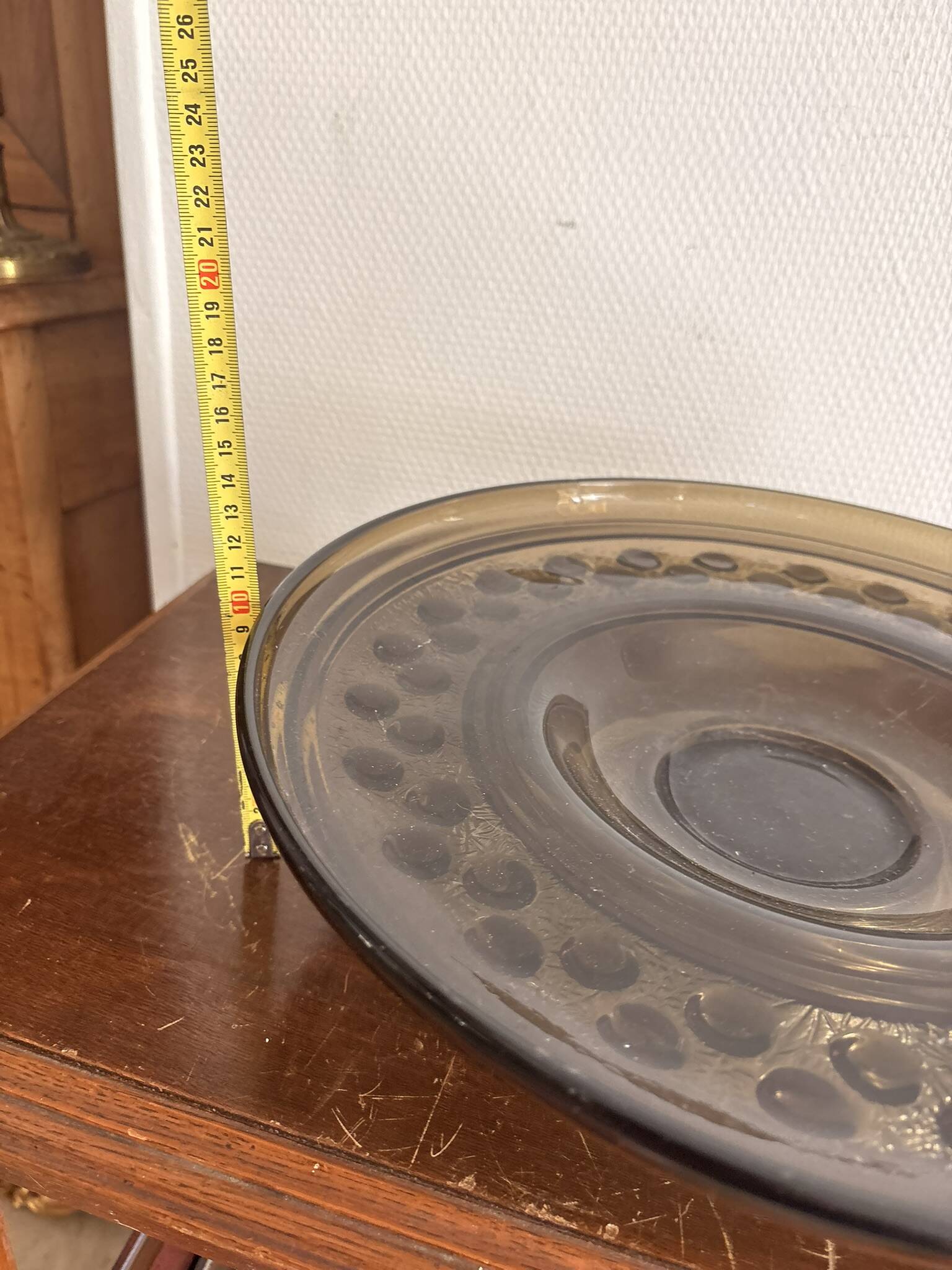 70s Pressed Glass Smoke Fruit Bowl Coupe Stand Space Age