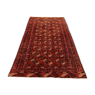 Antique Turkmen Tekke Rug, 190x113 cm Turkoman Bokhara Red Black Beige