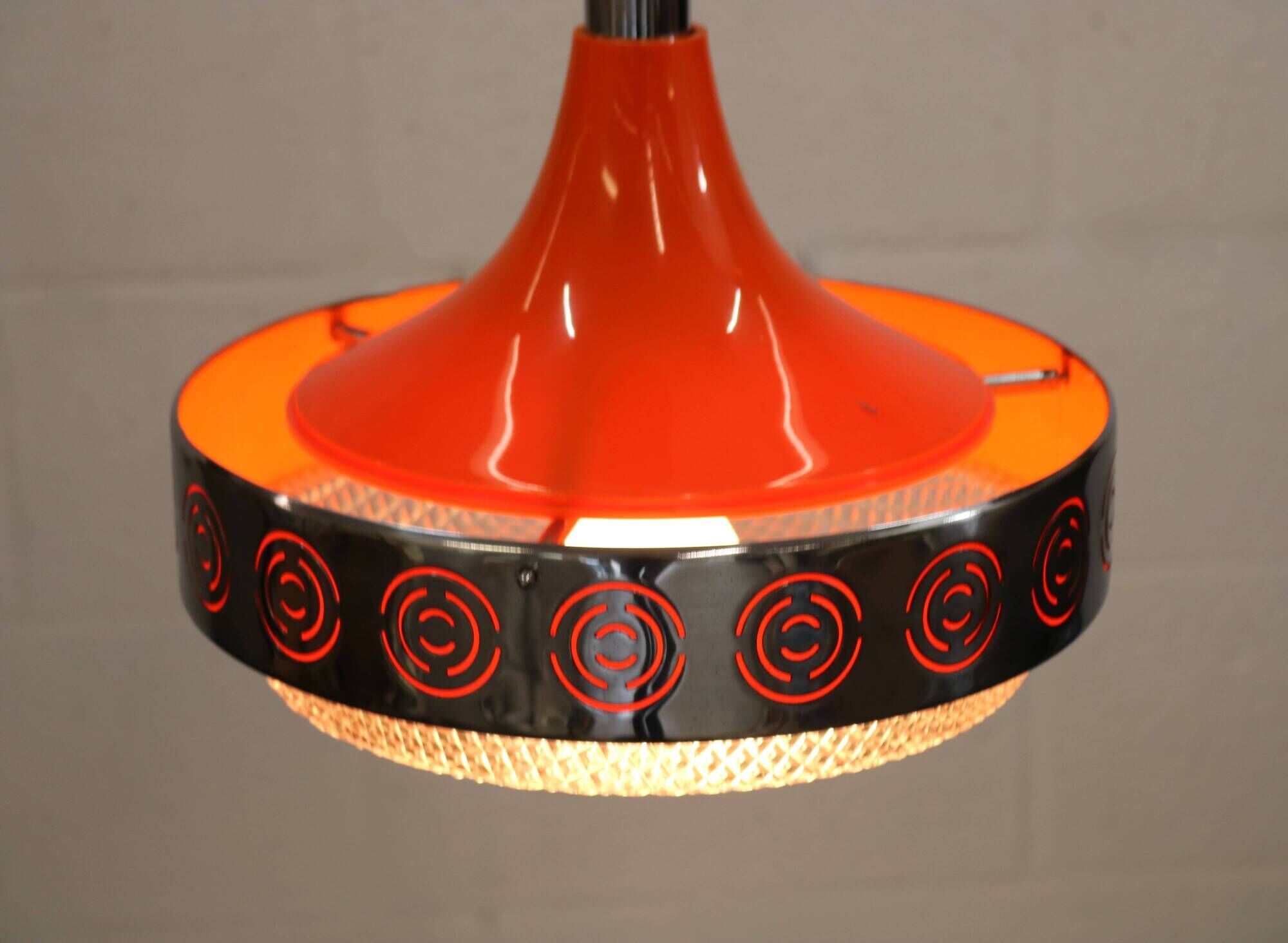 Vintage Chrome & Orange Pendant Lamp - 1970s Massive Belgium Lighting