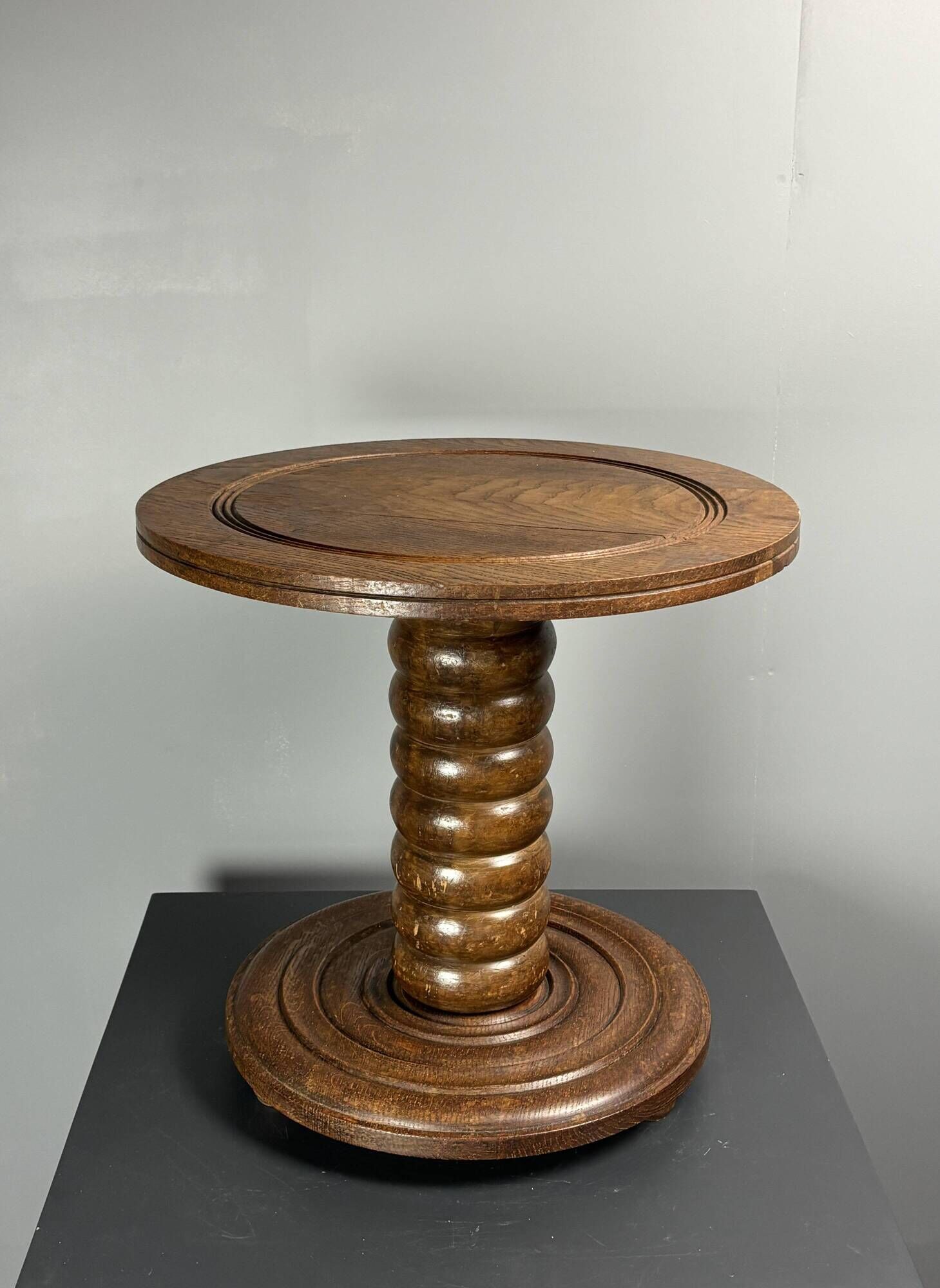 Chunky low wood turned side table in the style of Charles Dudouyt, 1950s