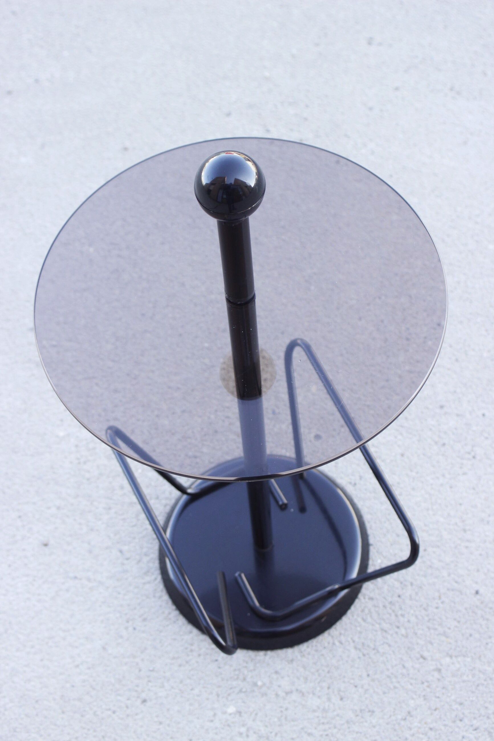 Laqué Steel and Smoked Glass Side Table, Italy, 1980s