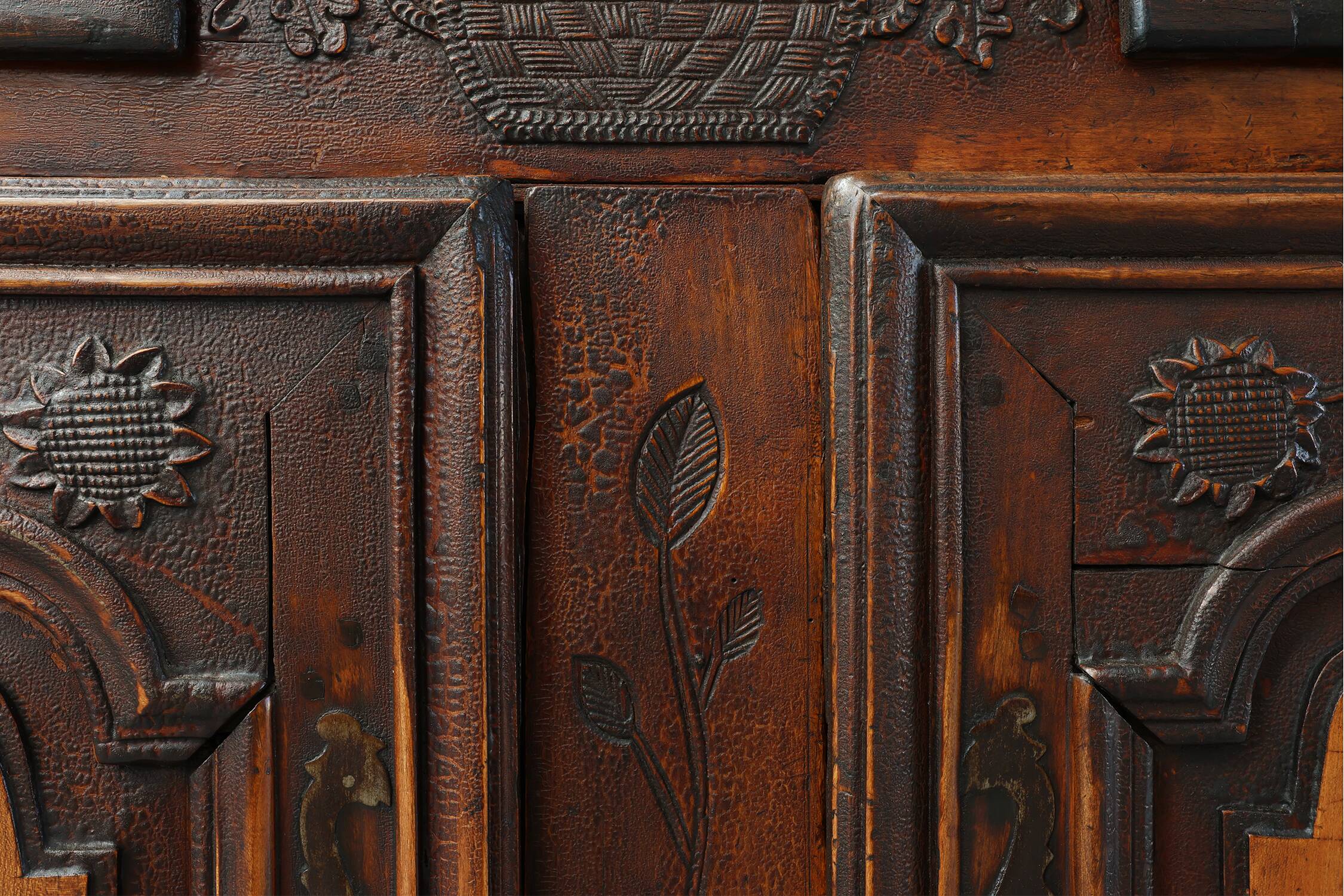 Rare French provincial carved cabinet or buffet with great patina, dated 18