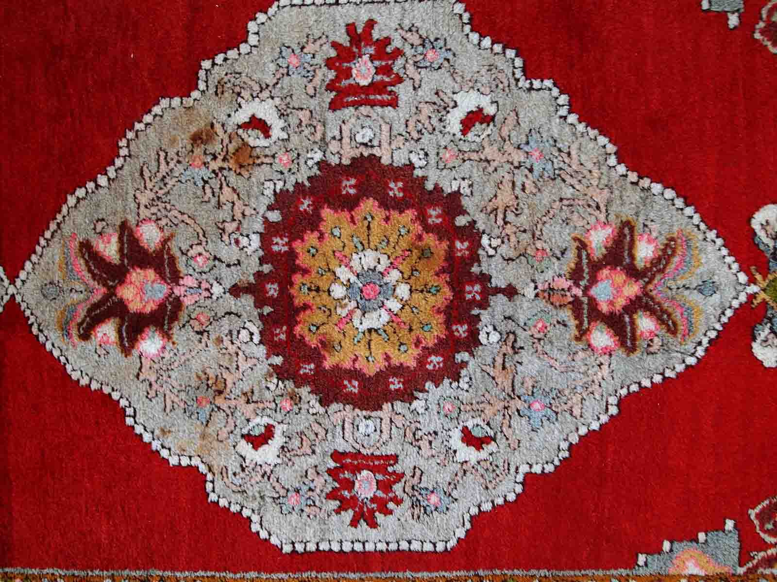 Vintage turkish oushak handmade carpet 110cm x 340cm 1940s, 1c515