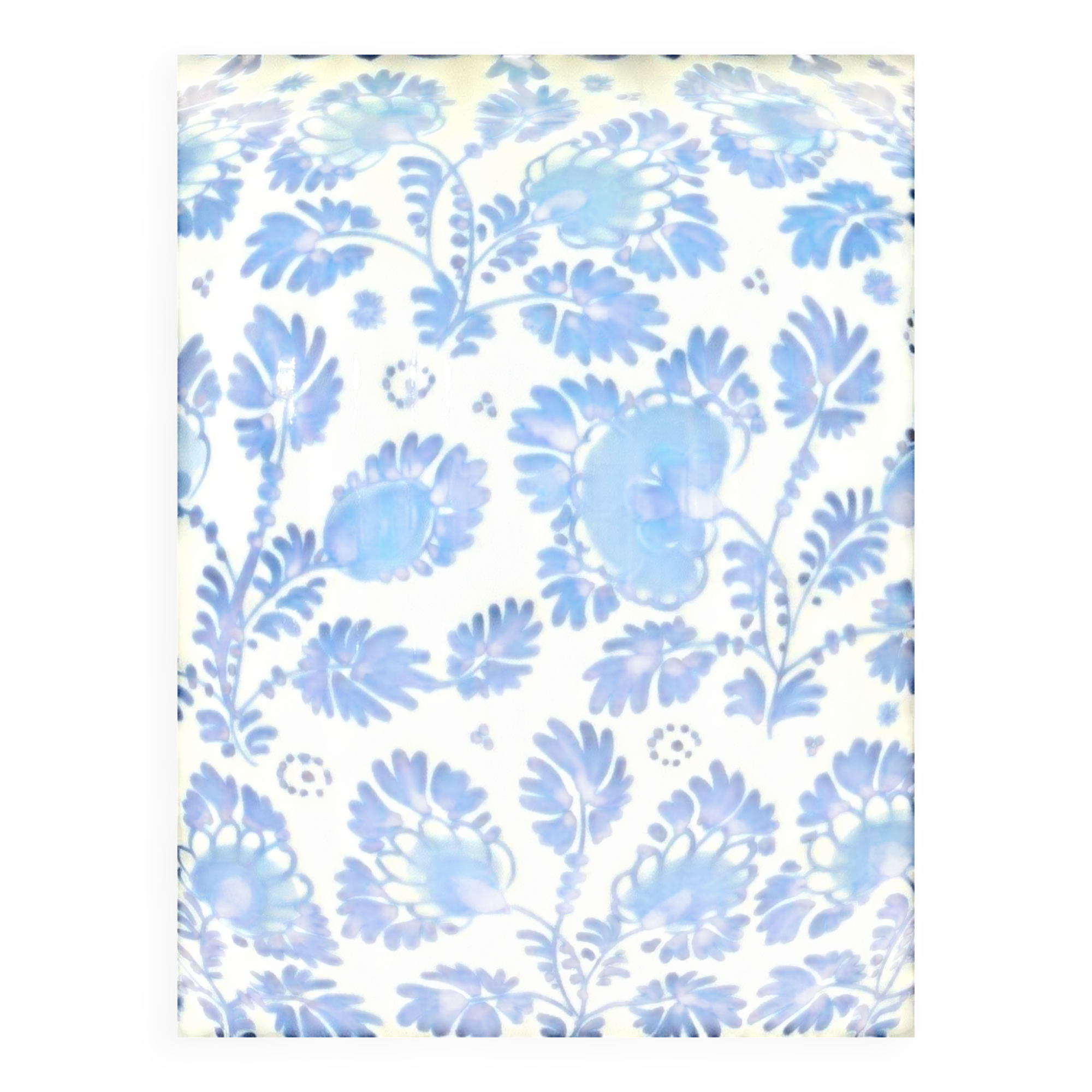 Lampe de table en céramique bleu et blanc de Delft peinte à la main avec abat-jour en soie Ikat