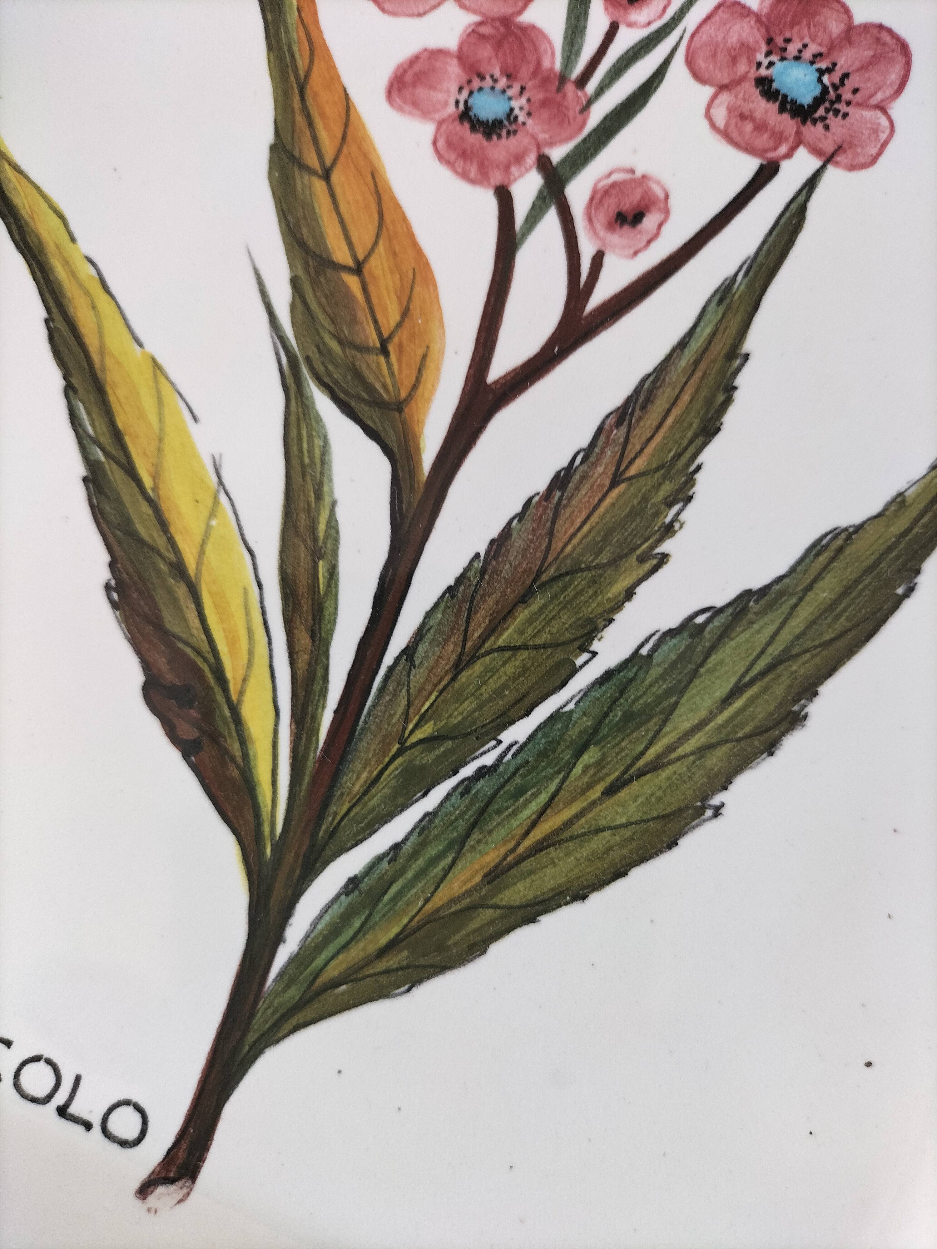 Trio of square Deruta plates signed MARI E.C., botanical decoration 962.21