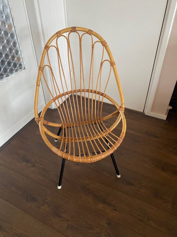 Fauteuil en rotin et acier du milieu du siècle par Rohé Noordwolde, années 1950